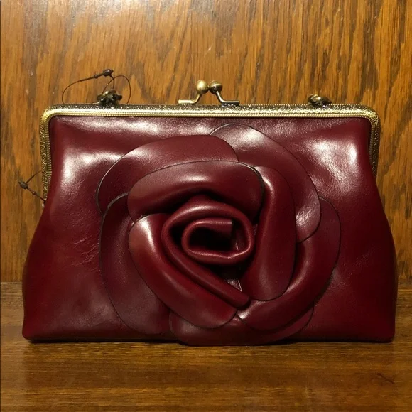 NWT-Patricia Nash-SET-Borriana Rose Crossbody &Mirror Fob Bag Charm-Oxblood-$198 - Picture 3 of 16